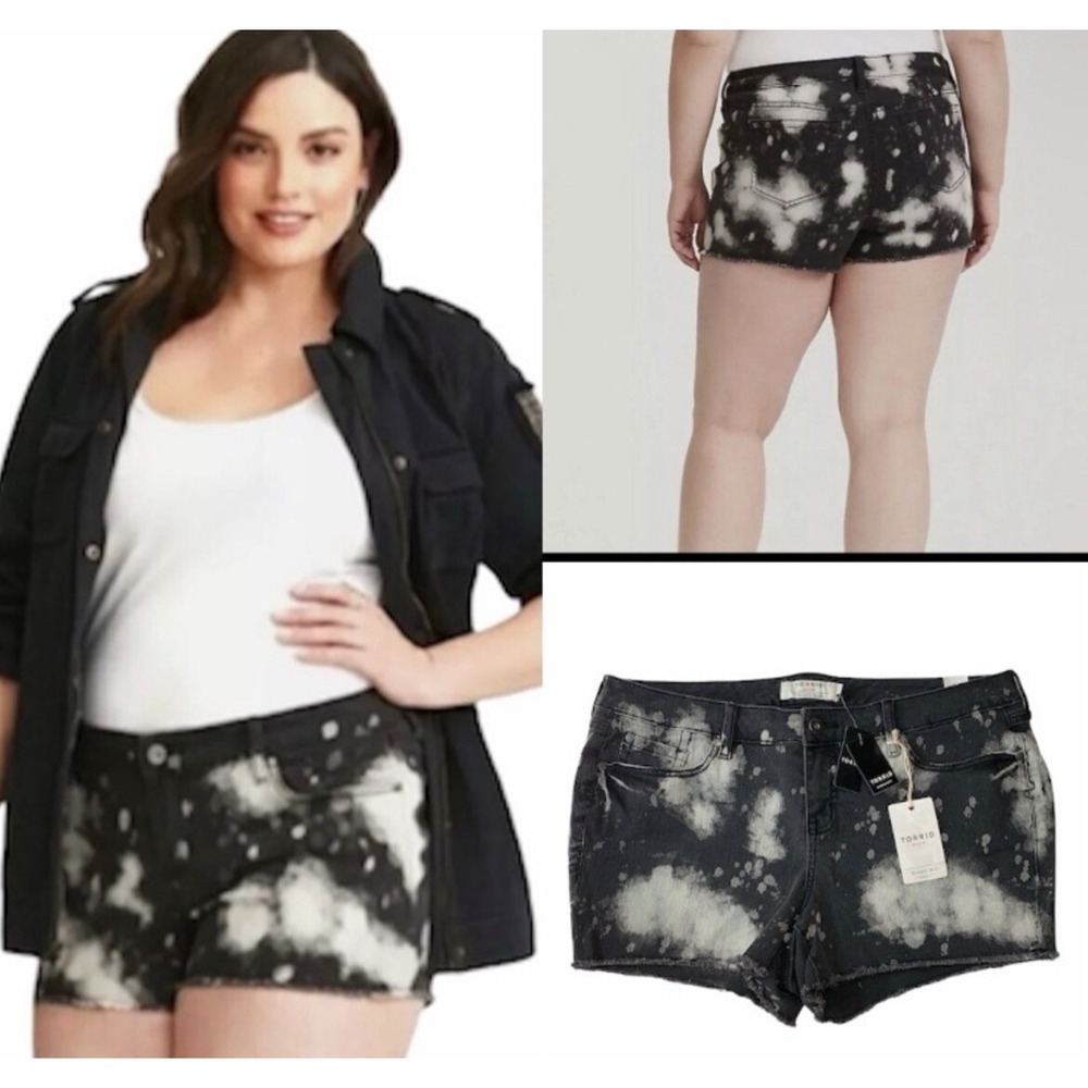 Torrid Classic Skinny Short Short Vintage Black Ink splatter Shorts Acid Wash 16